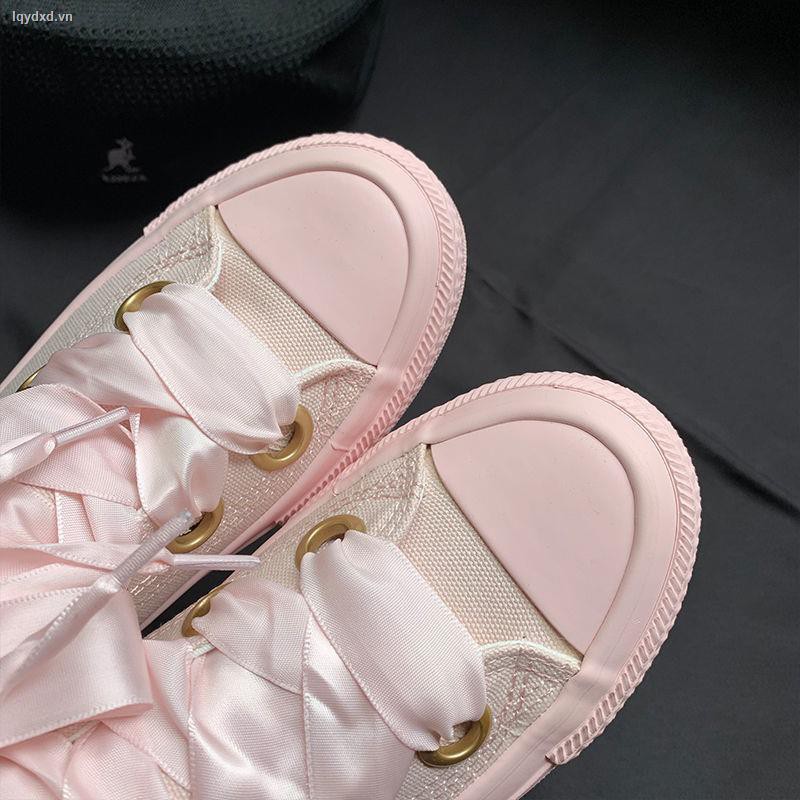 Giày sneaker vải canvas dây buộc ruy băng phong cách Hàn Quốc thời trang 2021 cho nữ