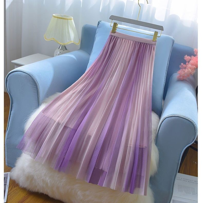 Chân Váy Lưới Dáng Chữ a Lưng Cao Màu Sắc Gradient Thời Trang Xuân Hè 2022