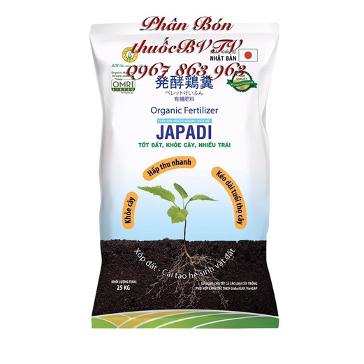 Gói 1 ký JAPADI phân gà hữu cơ vi sinh không hôi , hữu cơ 70% hàng chính hãng ADI