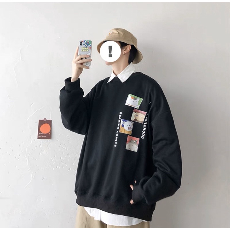 Áo Sweater Nỉ Bông Tay Dài Logo Unisex