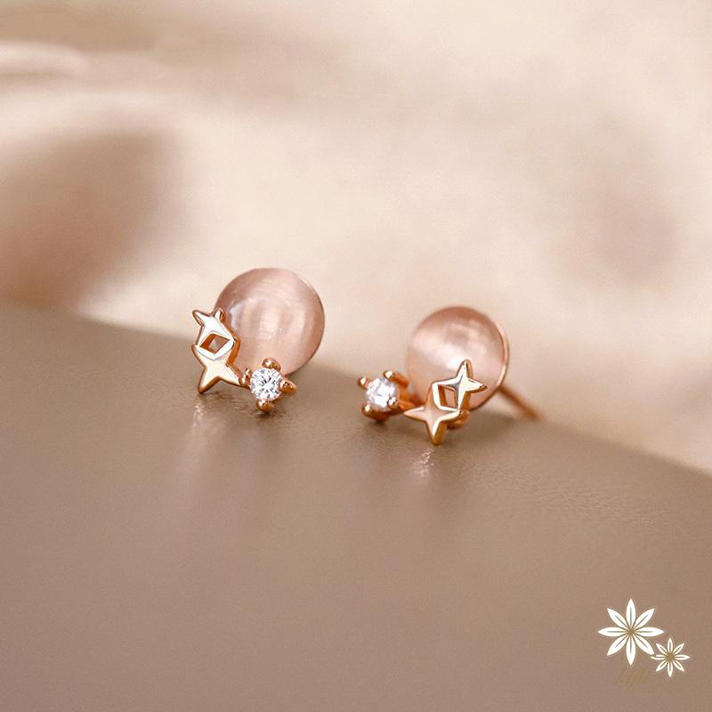 Bông Tai Mạ Bạc 925 Đính Đá Opal Hình Ngôi Sao Đơn Giản Sang Trọng Cho Nữ