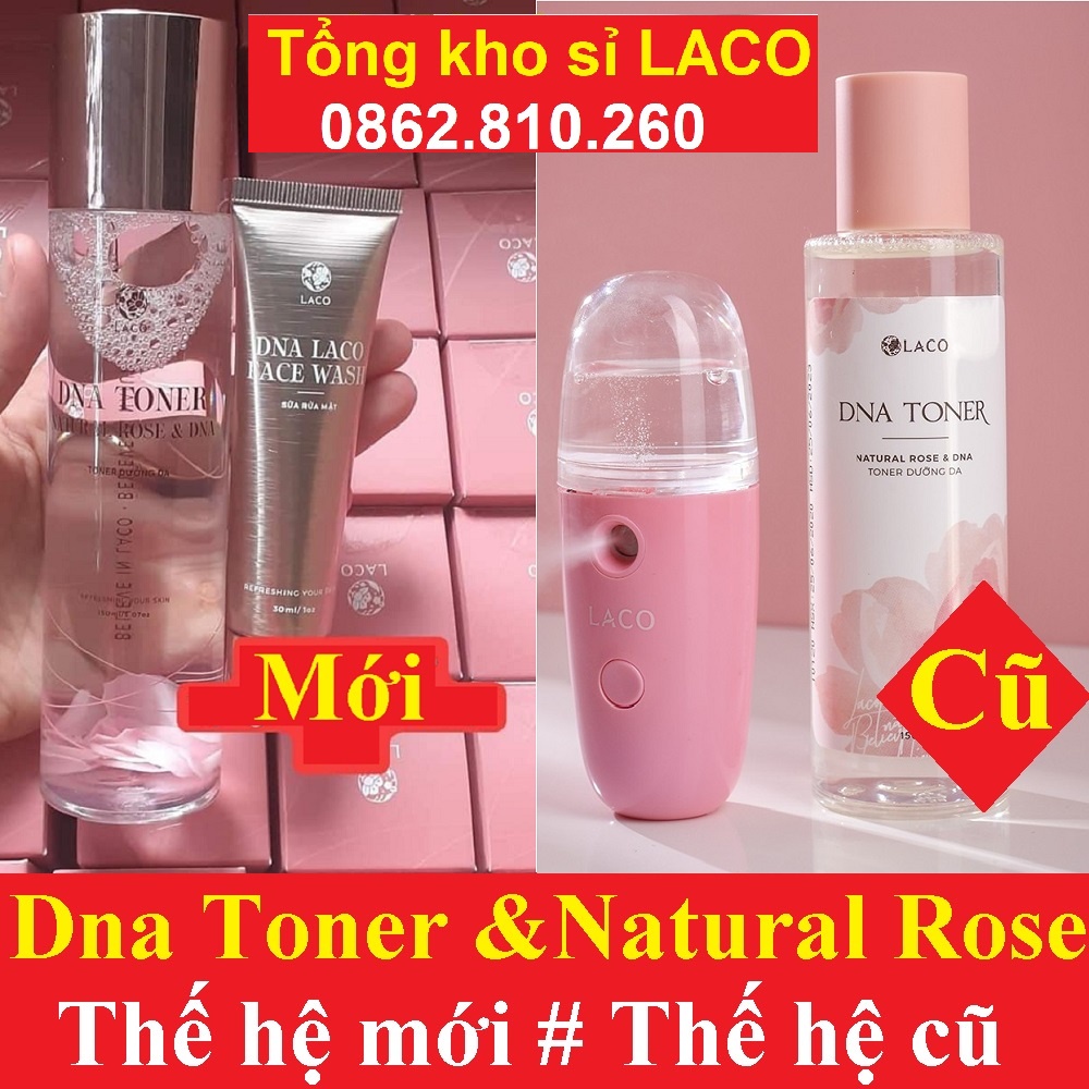 DNA toner & Natural rose nước hoa hồng LACO trắng da,se khít lỗ chân lông-tặng máy phun sương nano &sữa rửa mặt DNA