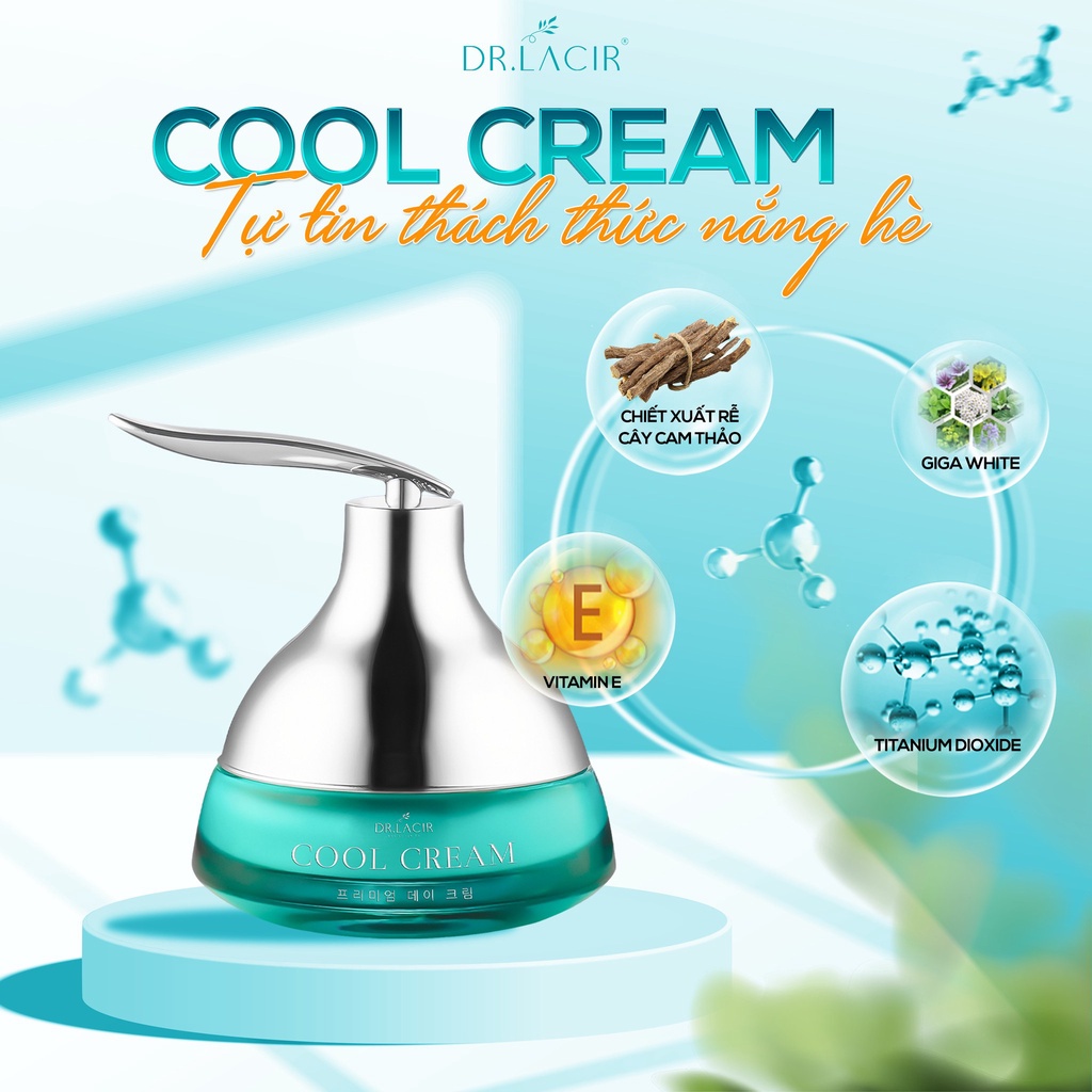 Kem Chống Nắng Vật Lý Cool Cream Drlacir,Hộp 35gram,kem Dưỡng Trắng Da ban ngày,Cấp ẩm cho da,làm trắng da,Spf50+++