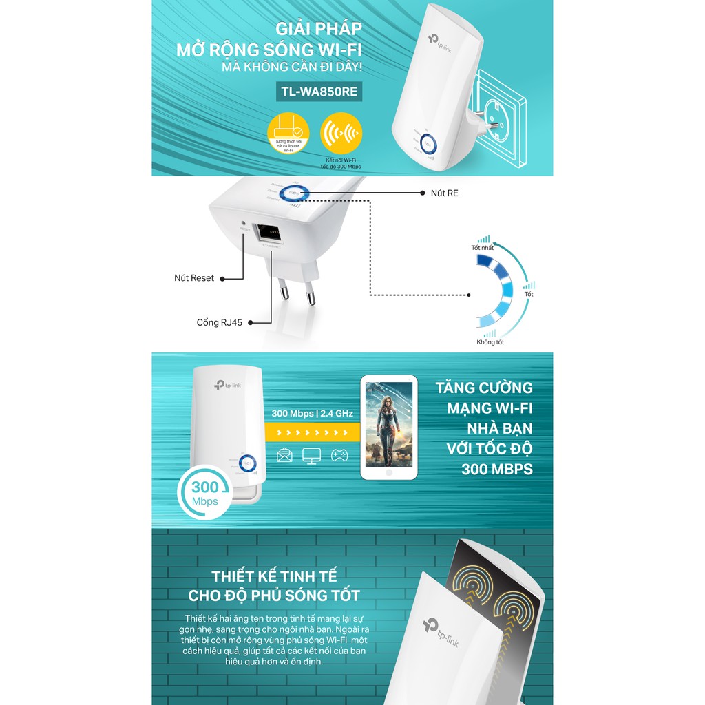 TP-Link N 300Mbps Mở rộng sóng Wifi Kích sóng wifi Tăng cường mạng Wifi -TL-WA850RE - Hàng Chính Hãng | WebRaoVat - webraovat.net.vn