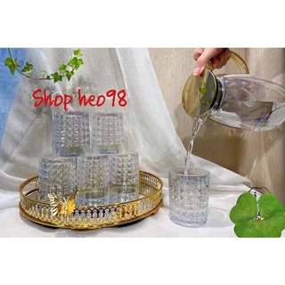 Bộ 6 Cốc Thuỷ Tinh Pha Lê Đẹp 3 màu ( Xanh - trắng -vàng )