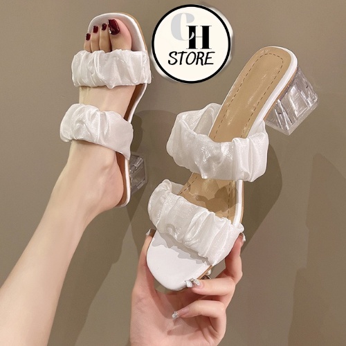 Giày cao gót 5 phân đế vuông trong, sandal nữ quai voan mã H37