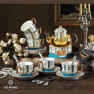 Bộ Ấm Chén Đẹp [Hoạ Tiết Xanh] [CAO CẤP] phong cách Châu Âu tinh tế đẳng cấp, giao hàng an toàn nhanh chóng