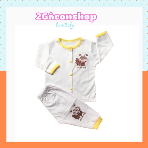 Bộ sơ sinh Thái Hà Thịnh ,Quần áo dài tay cho bé màu trắng phối viền  cài giữa 2Gashop