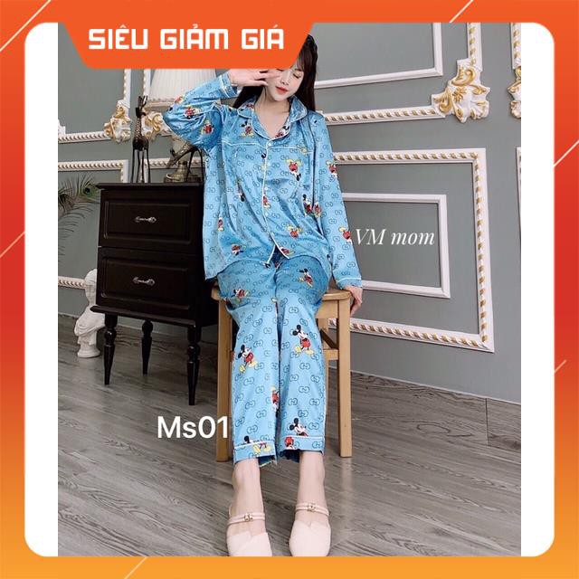 Bộ bầu bộ pijama bầu và sau sinh 2 in1 chất lụa thái cao cấp☘️quần có chun chỉnh☘️bộ sau sinh siêu mềm ☘️Freesize 43~68k