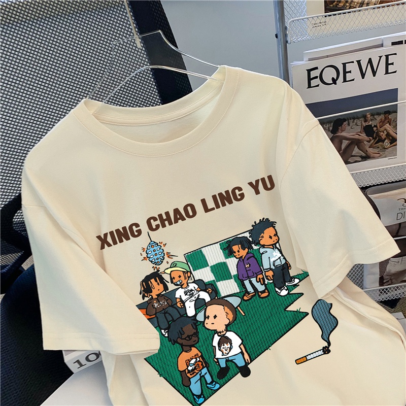 Áo thun HIIXIIVI 100% cotton tay ngắn cổ tròn in hình phong cách Hàn Quốc thời trang mùa hè 2022 dành cho nữ
