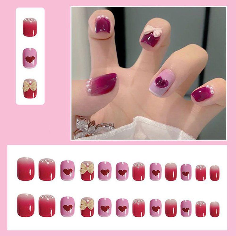 OCEANMAP Bộ Móng Tay Giả Ngắn Đính Nơ Tháo Rời Được Phong Cách Nhật Bản