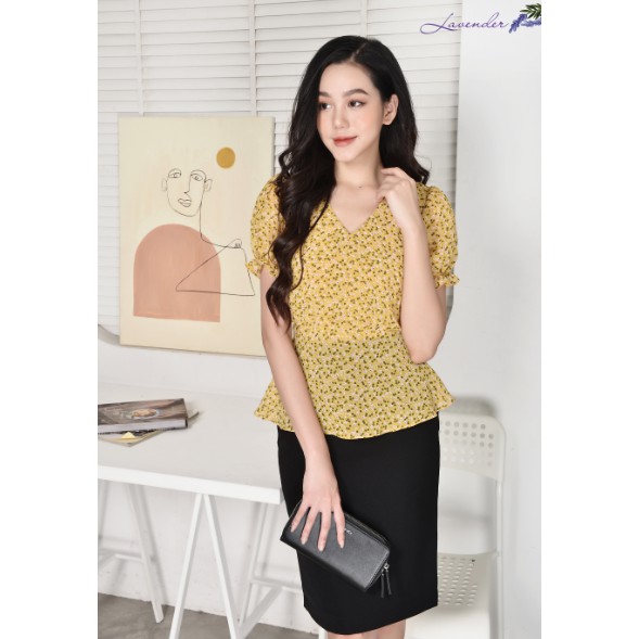 Xả kho 99 áo sơ mi peplum voan hoa cổ v tay phồng