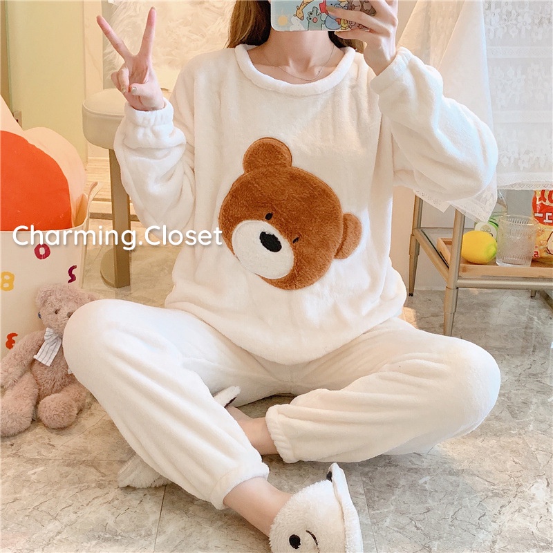 [Ảnh thật/ Không rụng lông] Bộ Ngủ Lông 2 Mặt Cao Cấp, Bộ Ngủ Nữ Mùa Đông Hàng Xuất Khẩu Cao Cấp