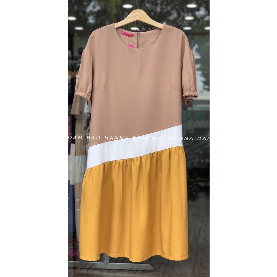 [HANNA] Đầm bầu công sở dễ thương cho mẹ trẻ vải thoáng mát cao cấp thầm mồ hôi tốt cho mùa hè dài qua gối có túi 2 bên