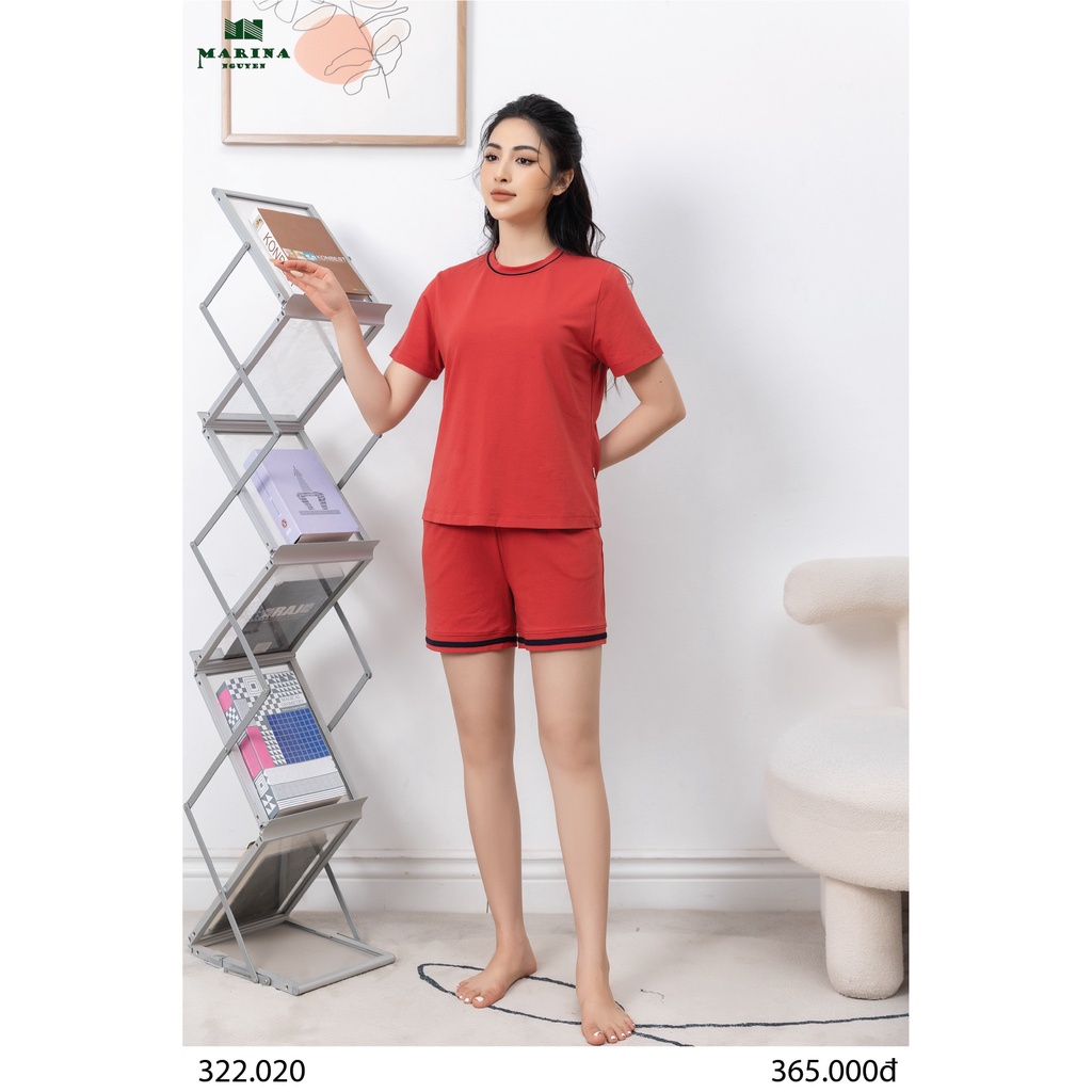 Đồ Bộ Nữ Mặc Nhà MARINA NGUYỄN, Thiết Kế Cổ Tròn, Tay Ngắn Độc Đáo, Vải Cotton Mềm Mịn, Thoáng Mát 322020