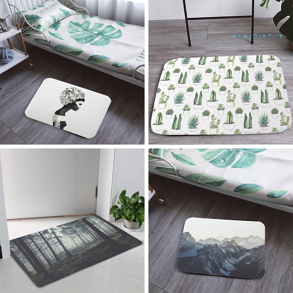 Thảm lót cửa chùi chân Chống Trượt Hình Chữ Nhật In Họa Tiết Núi Biển