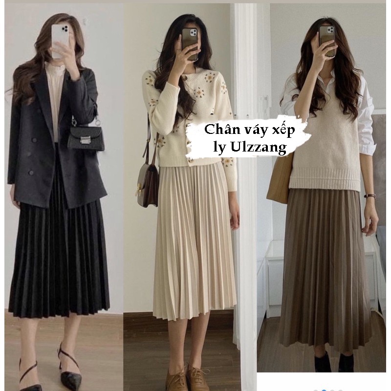 Chân váy midi xếp li nhiều màu Chân váy dài Quảng Châu Ulzzang - Blue Clothes