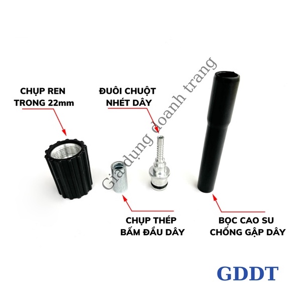 Đầu cos bấm dây áp lực máy rửa xe, Đầu cos ren trong 22mm cho dây rửa xe áp lực cao