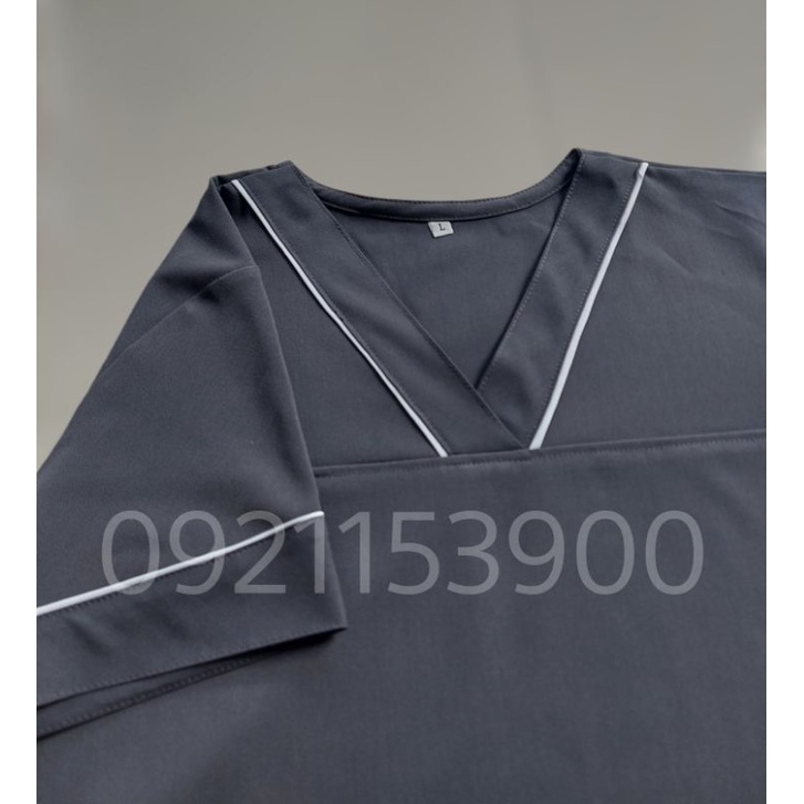 Đồng phục spa màu xám viền trắng