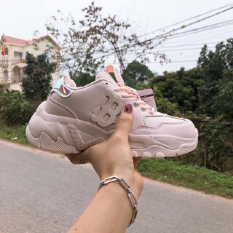 Giày thể thao sneaker nữ ML B cao cấp, chữ nỗi 3D BOSTON gót bạc chất liệu da xịn