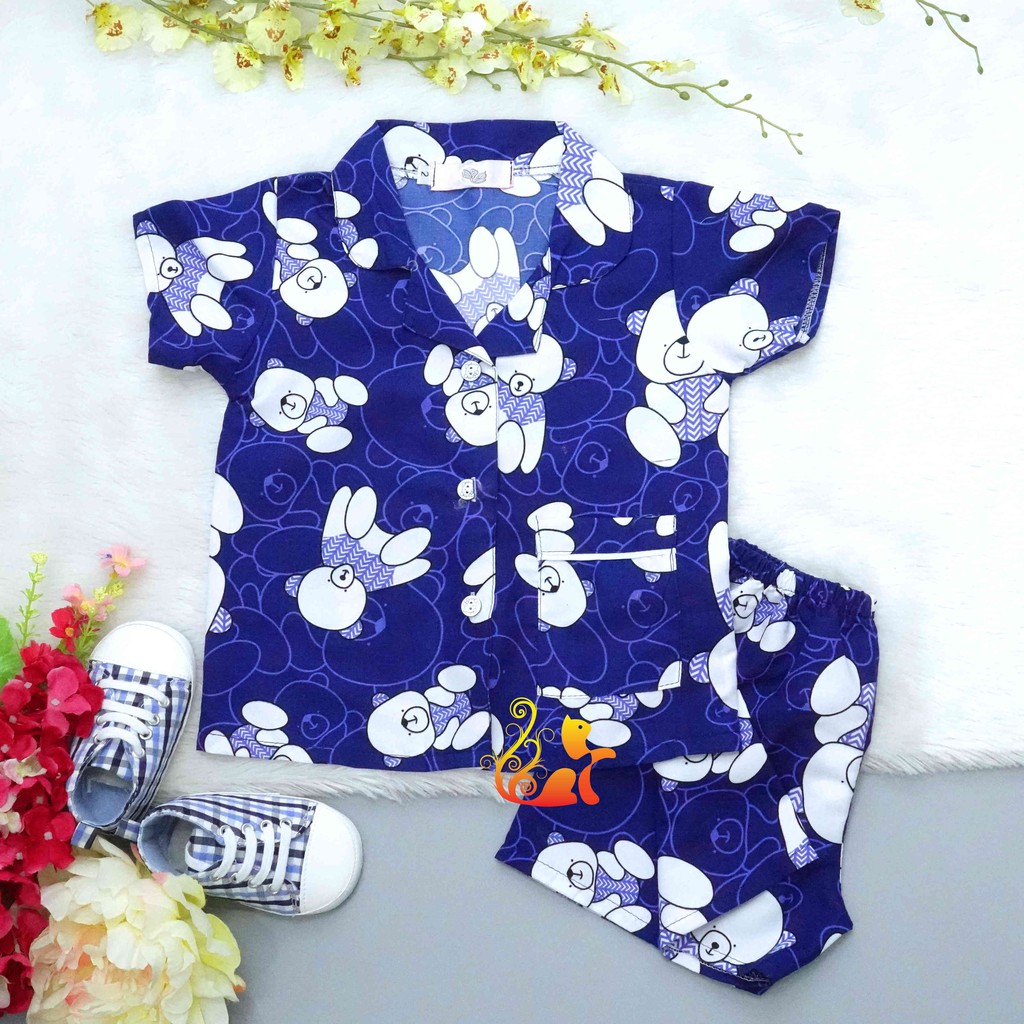 Bộ Đồ Mặc Nhà &quot;Gấu Hoa Văn&quot; Pijama Kate Thái - Cho Bé 8 - 38kg.