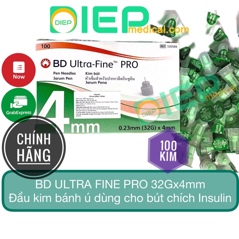 ✅ BD ULTRA-FINE PRO (PEN NEEDLES) 32Gx4mm - Đầu kim bánh ú bút chích Insulin Lantus, Mixtard, Novomix (Chính hãng - Mỹ)