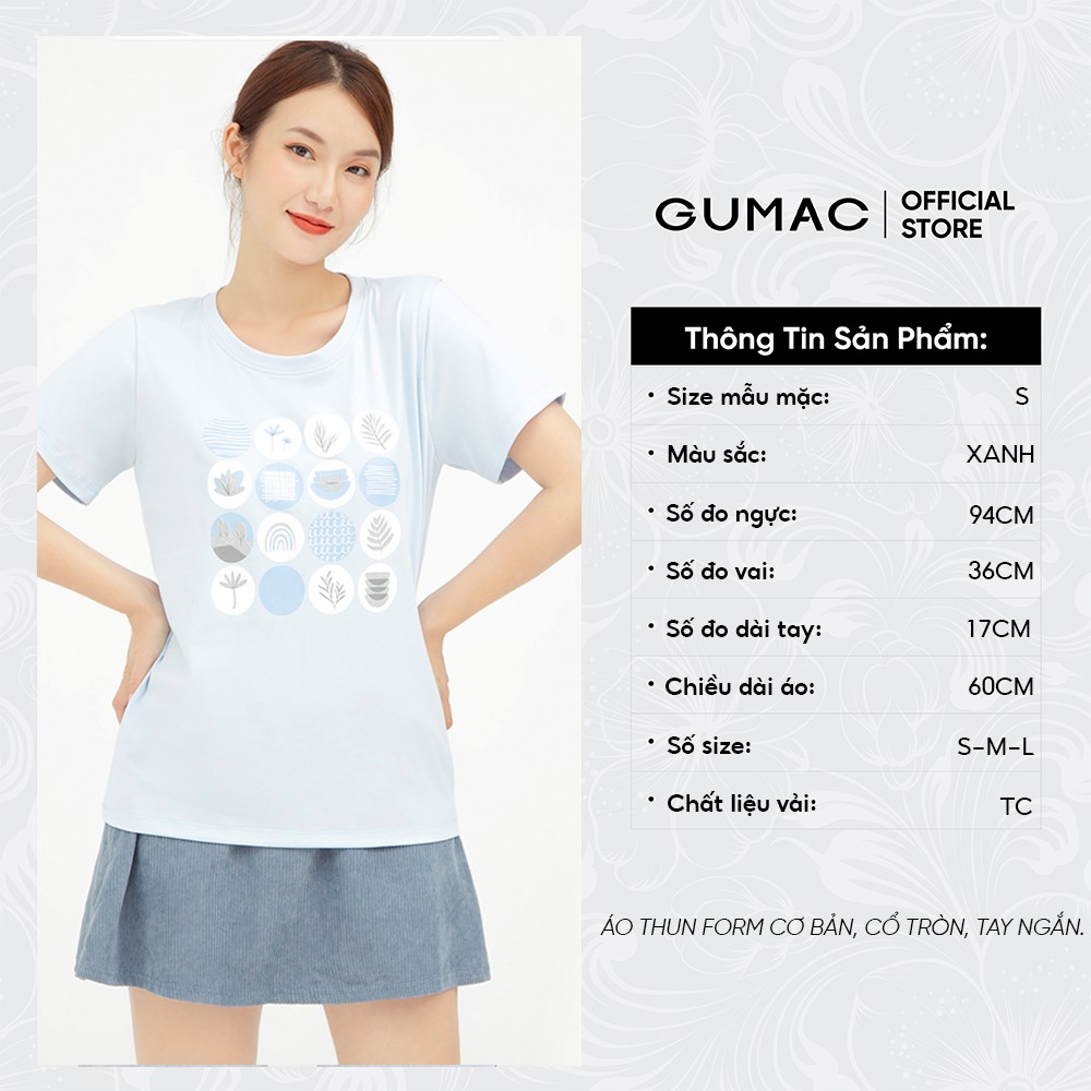 [Mã WABRGU72 giảm 10% tối đa 50k đơn 250k] Áo thun nữ basic in họa tiết, tay ngắn màu xanh GUMAC ATB554