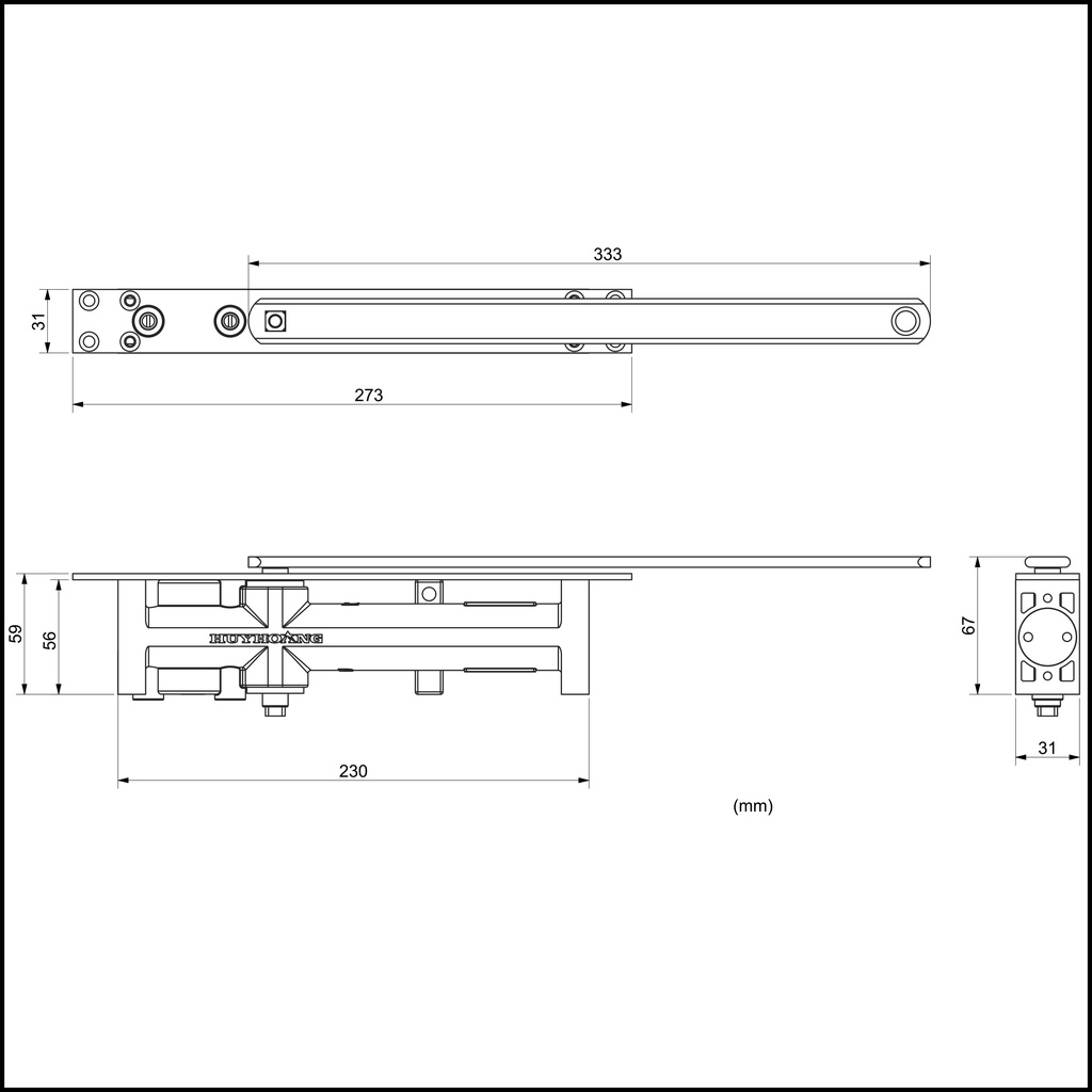 Phụ kiện cửa đóng mở cửa tự động Tay co 01/01A Huy Hoàng, tay co lắp âm cửa Huy Hoàng