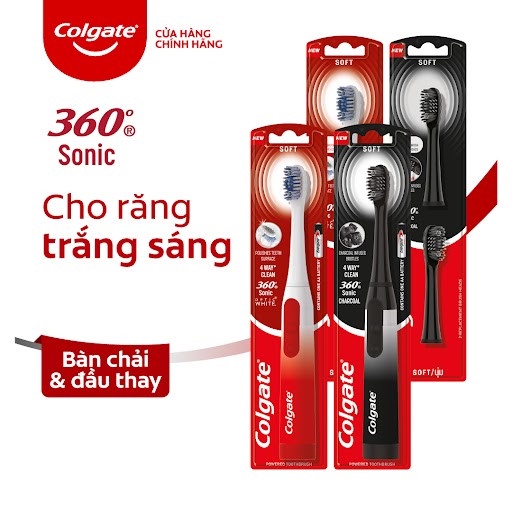 Bộ Bàn chải điện Colgate Sonic 360 Charcoal và Optic White kèm 2 đầu thay