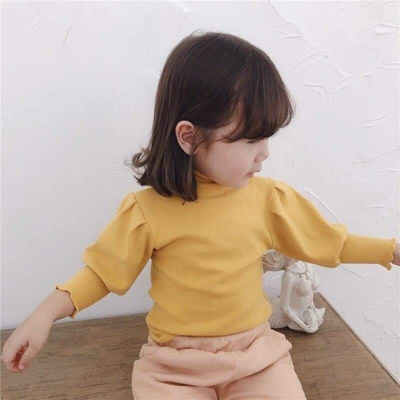 Áo Len Tăm Cotton Cổ Cao Tay Bèo Cho Bé Gái Size 6-18kg