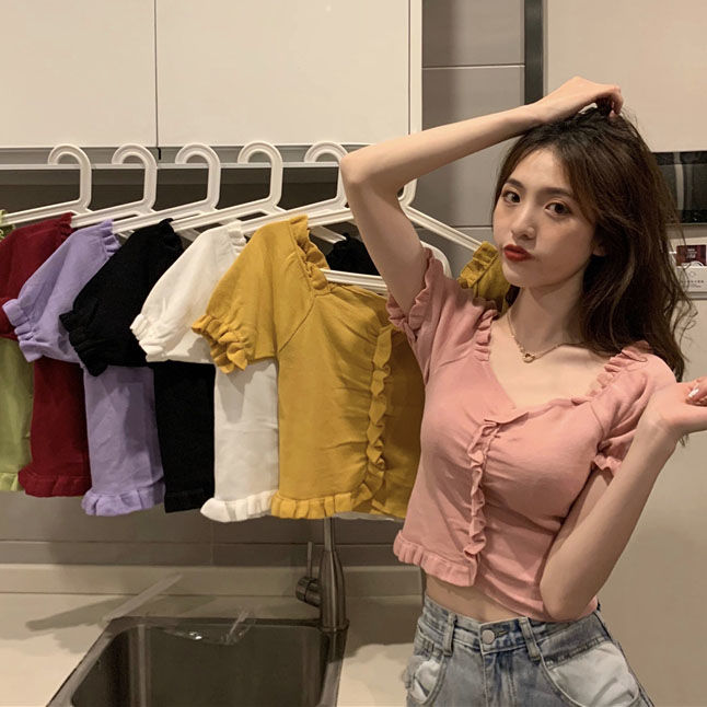 Áo Thun Nữ Ngắn Tay Cổ Chữ V Thời Trang