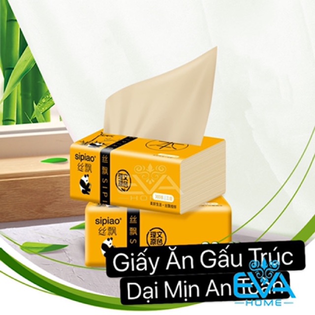 Combo 20 Gói Giấy Ăn Gấu Trúc Dai Mịn Sipiao Gói 300 Tờ