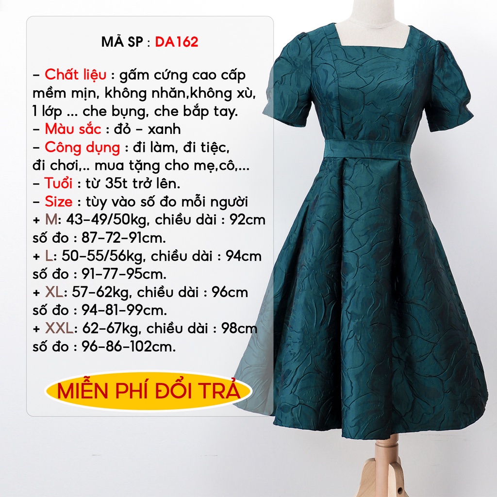 Đầm Gấm Dự Tiệc Sang Trọng Bigsize AMYRA,Thiết Kế Dáng Xòe Tay Phồng Cổ Vuông Cao Cấp Phù Hợp Đi Tiệc Sang Chảnh Da162
