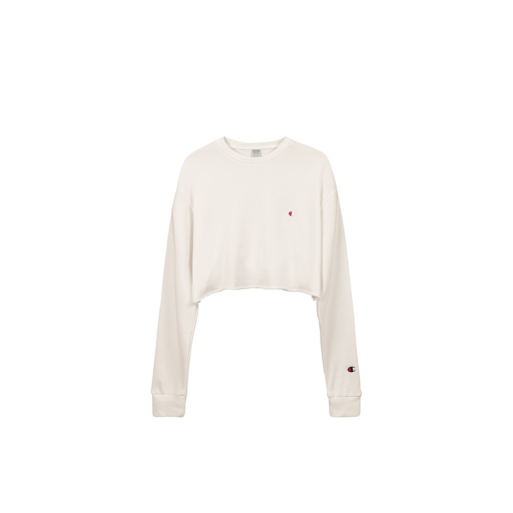 Áo Croptop Tay Dài Nữ Thêu Chữ Champion Form Đẹp-Đường Thêu Tỉ Mỉ-Chất Vải Nỉ Da Cá Thoải Mái-Màu Trắng Dễ Phối Đồ
