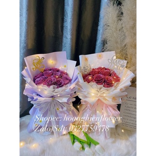 Bó 10 bông nhũ kèm thiệp, chữ