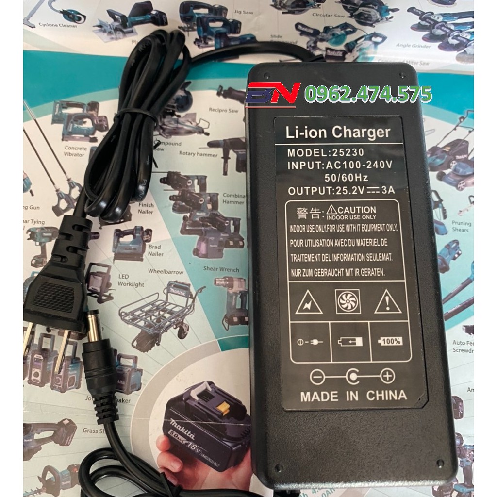 Sạc pin Li-ion 6S 25.2V 3A, có quạt tản nhiệt và đèn báo đầy pin. BN.