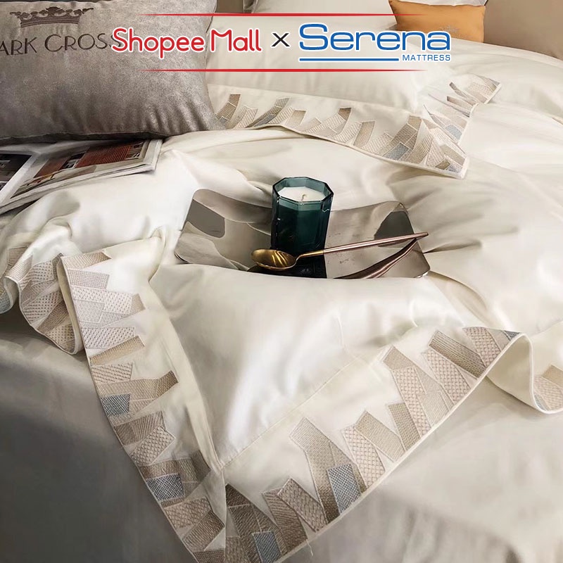 Bộ Ra Giường 5 Món Lụa Satin SERENA Chính Hãng Set Combo Full Chăn Ga grap Drap Gối Đệm Trần Bông Trải Giường Cao Cấp