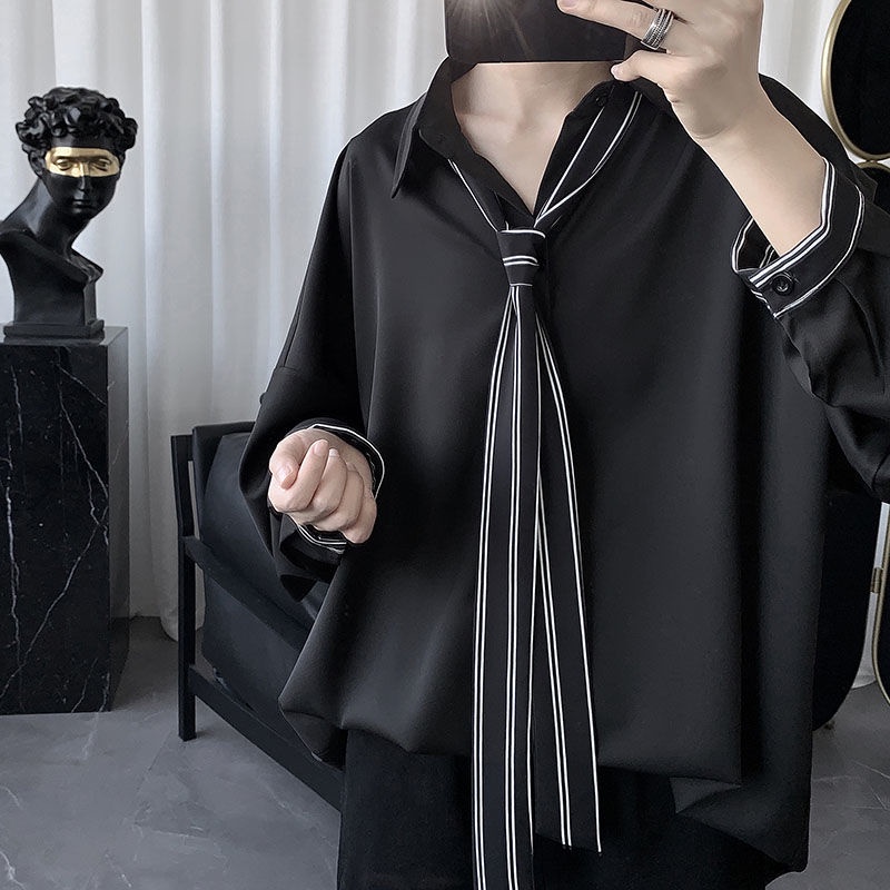 Áo Sơ Mi Tay Dài Họa Tiết Cà Vạt Thời Trang Hàn Quốc Cho Nam Nữ