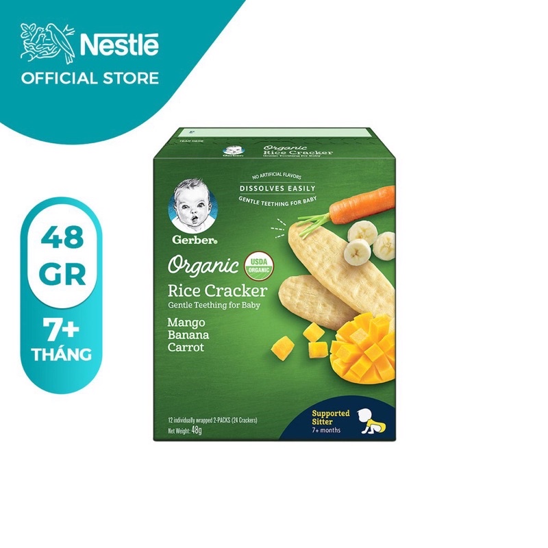Bánh gạo Gerber Organic vị chuối, xoài, cà rốt (48g) Date t5-2022