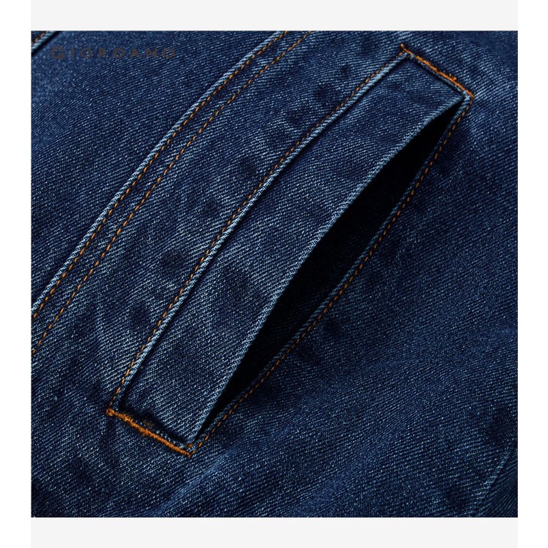 Áo khoác denim GIORDANO 13072885 cổ bẻ vải lông cừu Berber cho nam