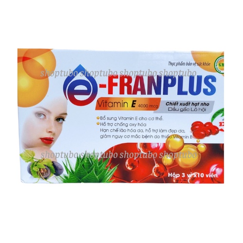 Viên uống đẹp da E - Franplus 4000, Giúp hỗ trợ chống oxy hóa, chống lão hóa da, da căng bóng, trắng sáng, hộp 100 viên