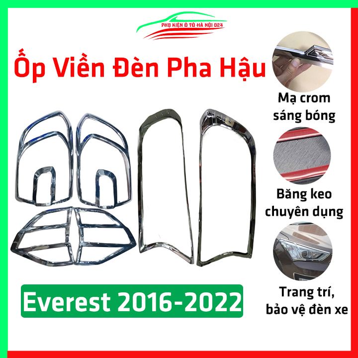 Ốp viền đèn pha hậu mạ crom Everest 2016-2022 chống trầy trang trí bảo vệ xe