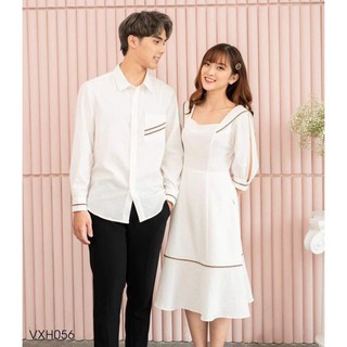 ÁO ĐÔI Set áo váy sơ mi đôi nam nữ màu trắng cao cấp chất đẹp couple