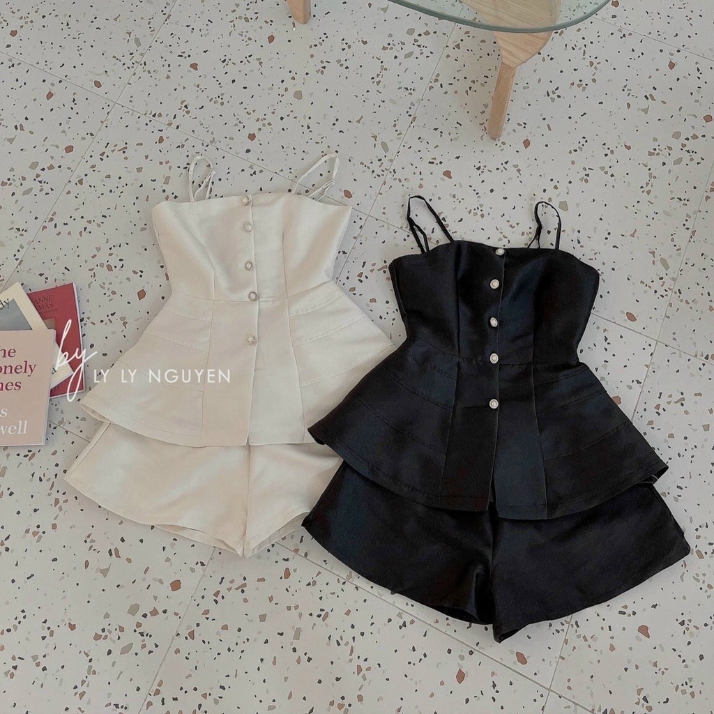 [Mã FAMARAL2 giảm 10K đơn 50K] Set bộ áo 2 dây Peplum phối nút dáng xòe siêu xinh thời trang nữ dạo phố, dự tiệc