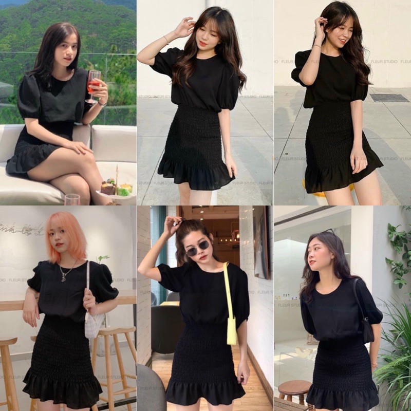 Đầm Xinh JEANIE DRESS màu đen ôm body tôn dáng form chuẩn tay bồng