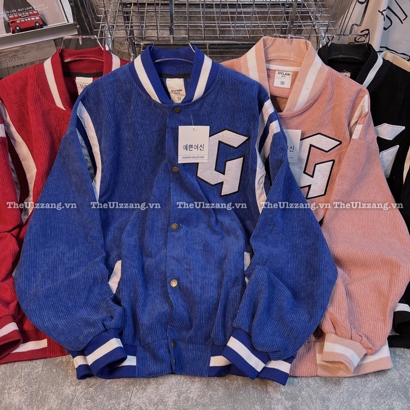 Áo khoác bomber nhung tâm nam nữ form rộng unisex cao cấp thêu G VIỀN VAI - NT1008