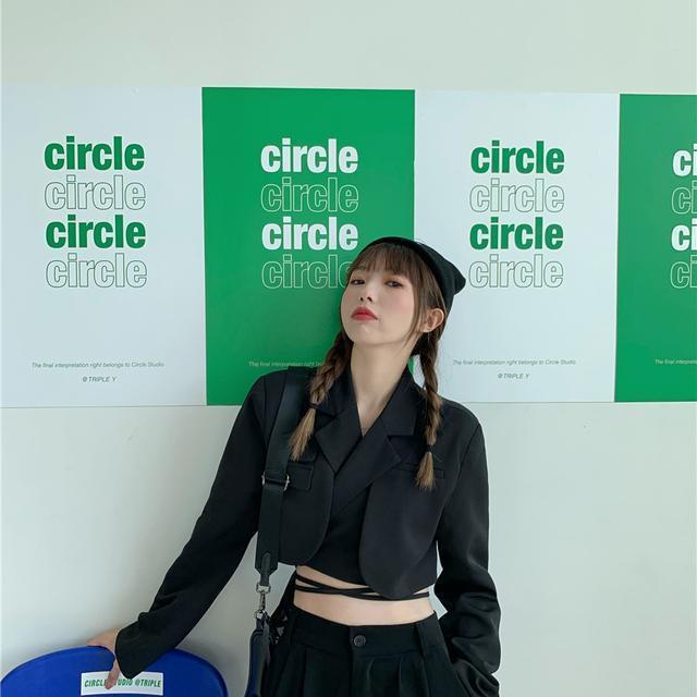 Áo khoác vest DIDIKA phối dây buộc eo dáng ngắn phong cách Hàn Quốc thanh lịch cổ điển cho nữ