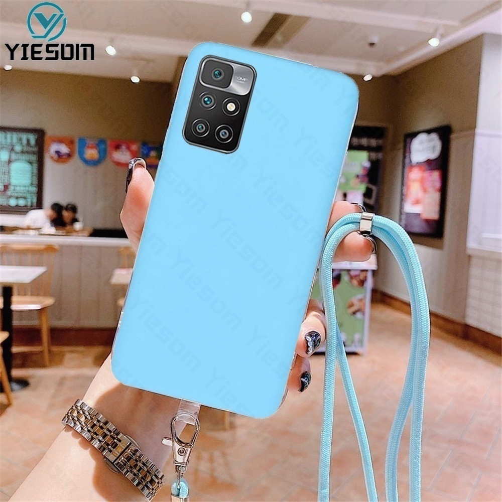 Ốp Điện Thoại TPU Mềm Màu Kẹo Có Dây Đeo Cổ Cho Xiaomi Redmi 10 9 9T 9A 9C