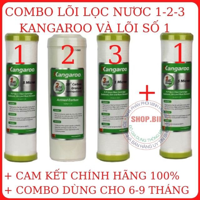 Combo Lõi Lọc Kangaroo 1-2-3 Và Lõi Số 1 Kangaroo Hàng Chính Hãng Giá Rẻ Lắp Đặt Cho Các Loại Máy Lọc RO.