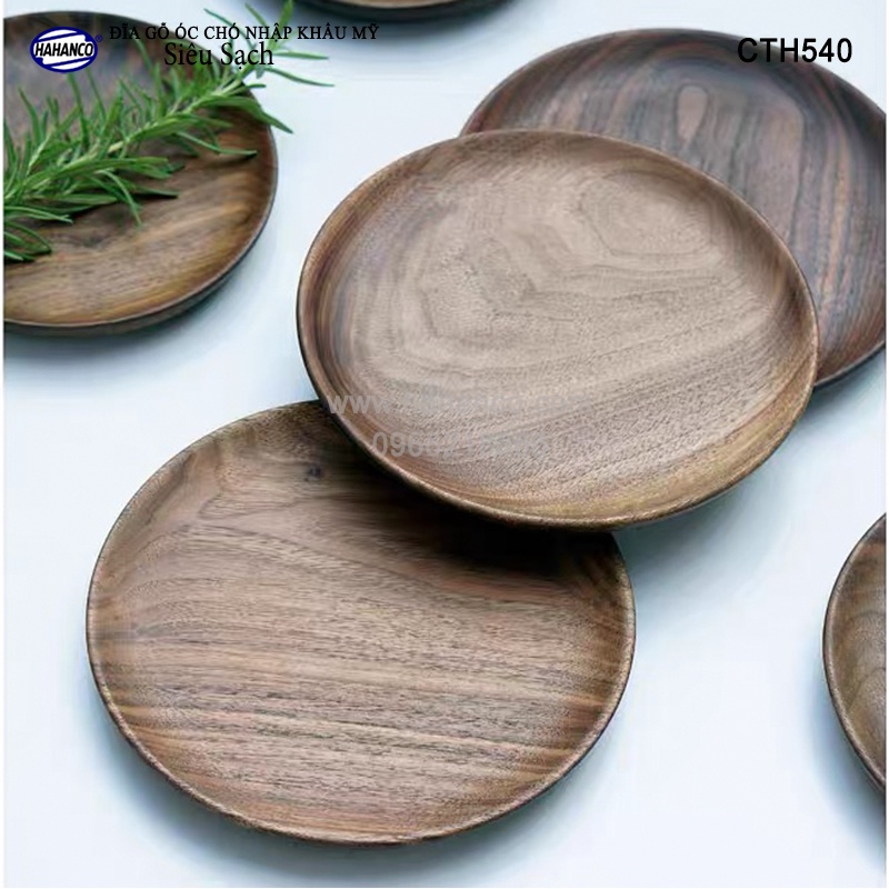 Đĩa Gỗ Óc Chó Nhập Khẩu Mỹ Nguyên Khối HAHANCO (Đủ Size) (Walnut) Decor - CTH540